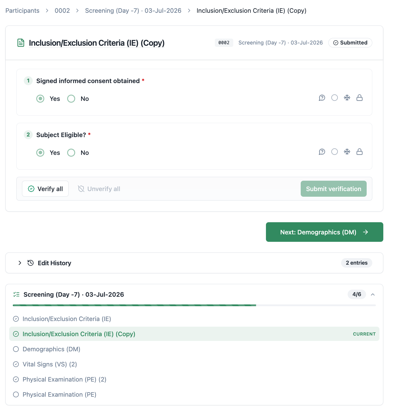 Electronic case report form with per-field verification, query and lock controls